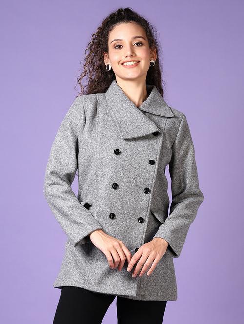 women solid double-breasted overcoat - 21664499 - Very Small Image - 1