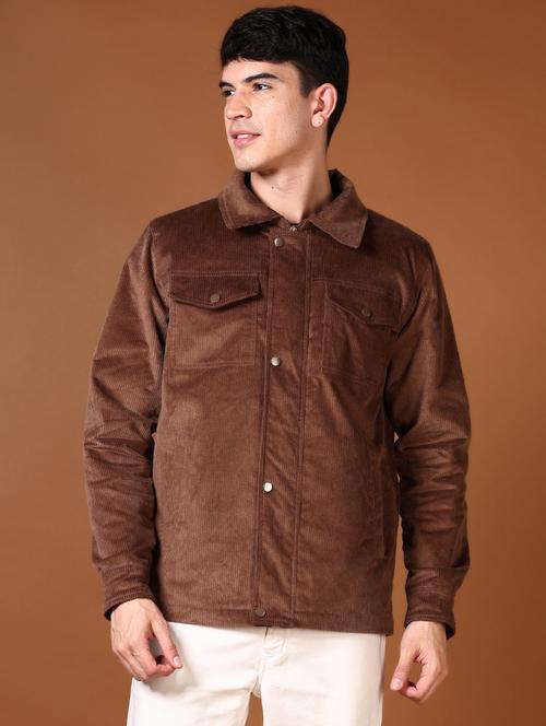 men brown solid long sleeve shacket - 21664501 - Very Small Image - 1
