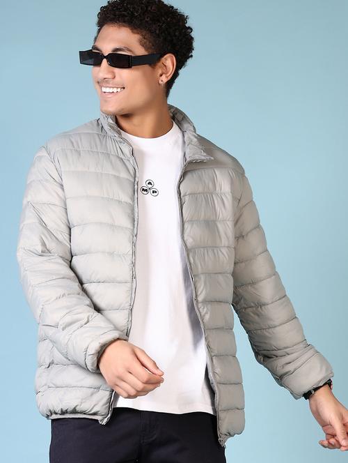 men's grey stand collar puffer jacket - 21665437 - Very Small Image - 1
