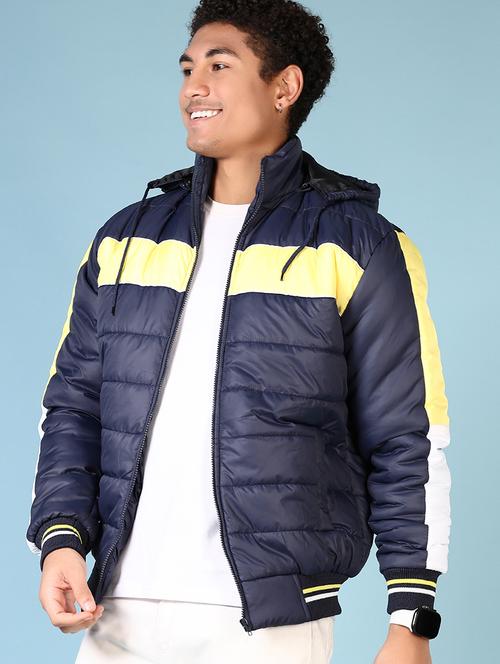 men's navy blue hooded puffer jacket - 21665443 - Very Small Image - 1