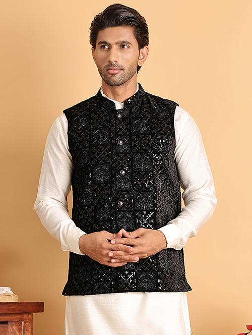 men black embroidered nehru jacket - 21665468 - Very Small Image - 1