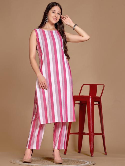 women stripes round neck kurta pant set - 21665560 - Very Small Image - 1