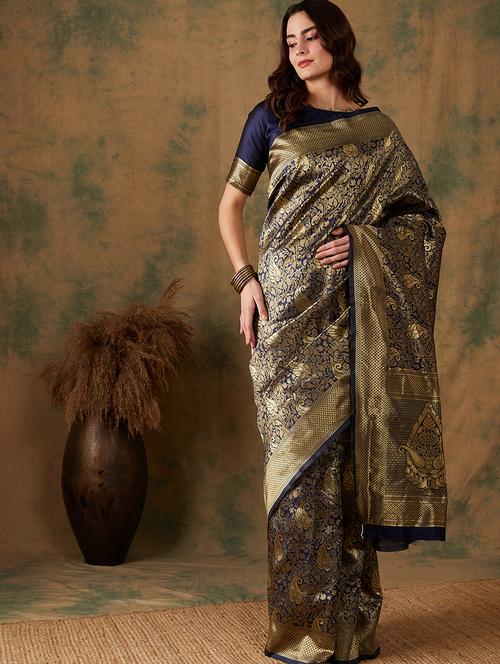 women self design banarasi saree with blouse - 21665594 - Very Small Image - 1