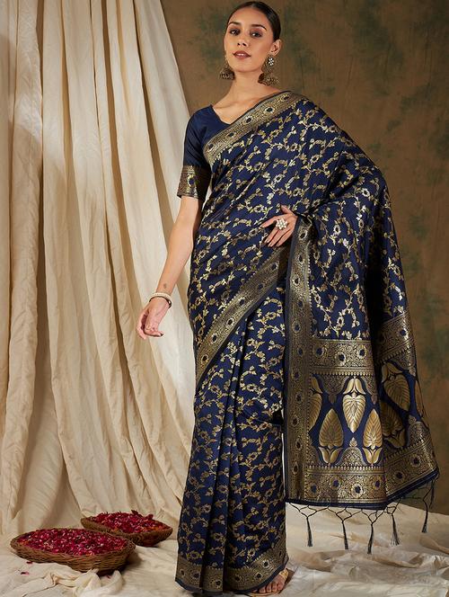 women self design banarasi saree with blouse - 21665602 - Very Small Image - 1