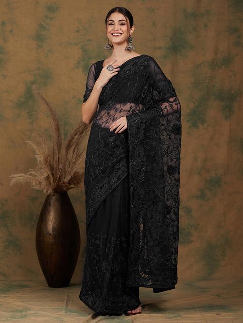 women solid with work embellished saree with blouse - 21665616 - Very Small Image - 1