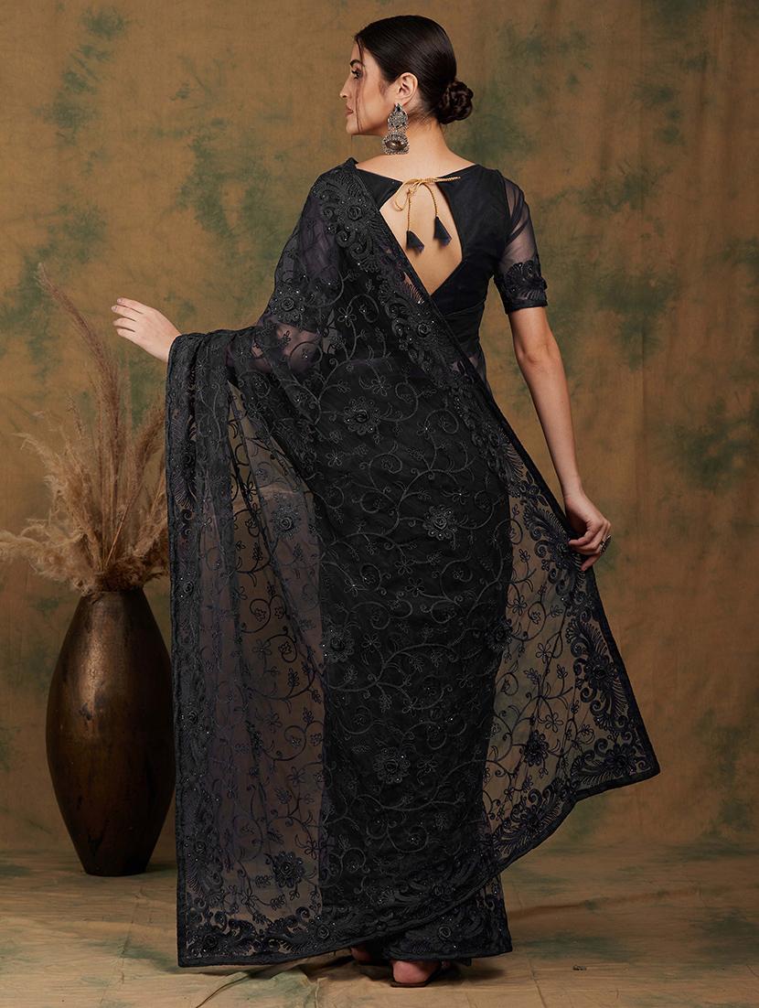women solid with work embellished saree with blouse - 21665616 - Standard Image - 2