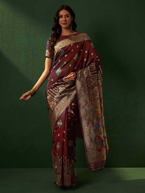 women self design banarasi saree with blouse - 21665663 - Very Small Image - 1