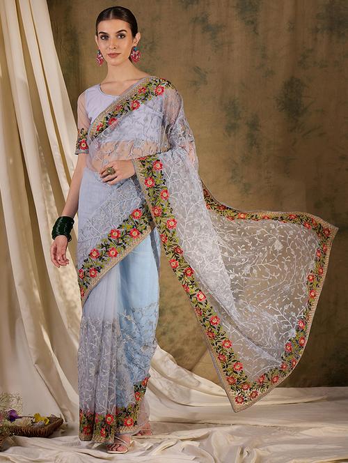 women solid with work embroidered saree with blouse - 21665676 - Very Small Image - 1