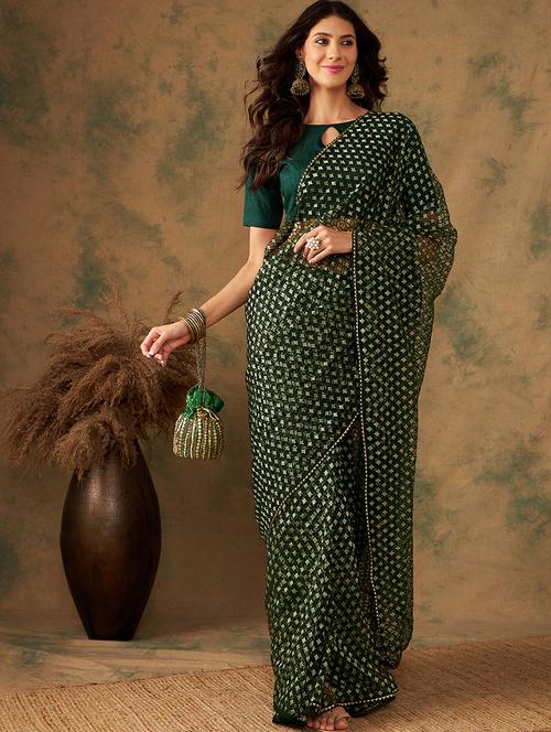 women green self design saree with blouse - 21665723 - Very Small Image - 1