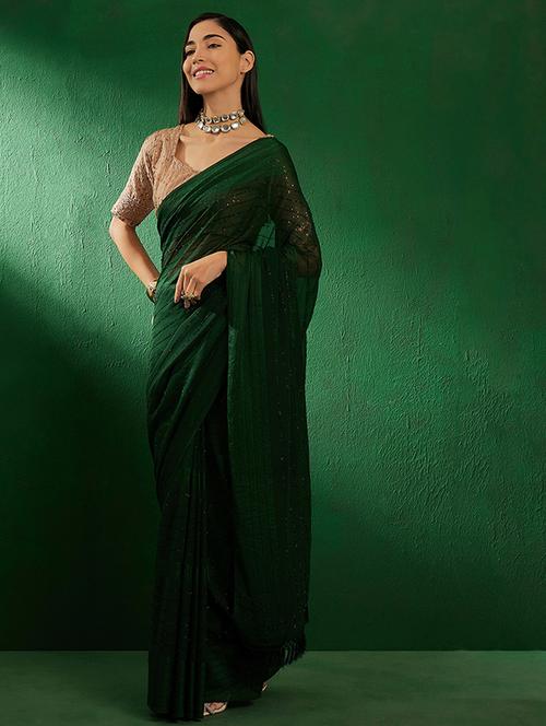 women green embellished saree with blouse - 21665798 - Very Small Image - 1