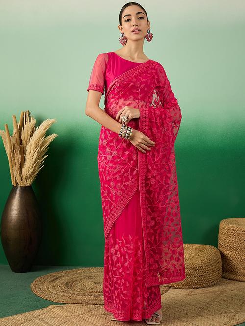 women solid with work embroidered saree with blouse - 21665834 - Very Small Image - 1