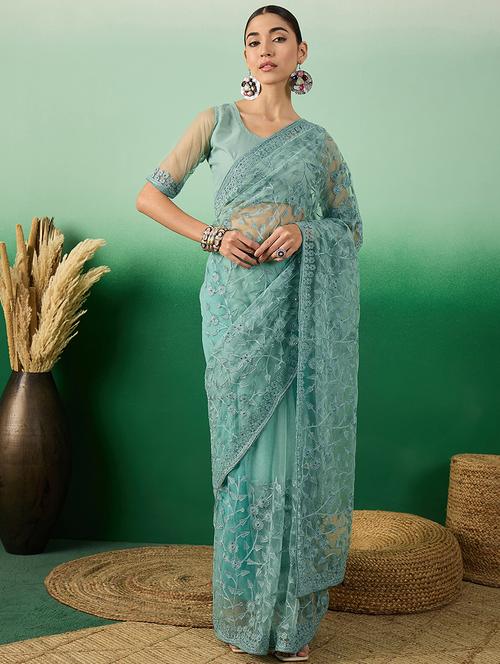 women solid with work embroidered saree with blouse - 21665835 - Very Small Image - 1