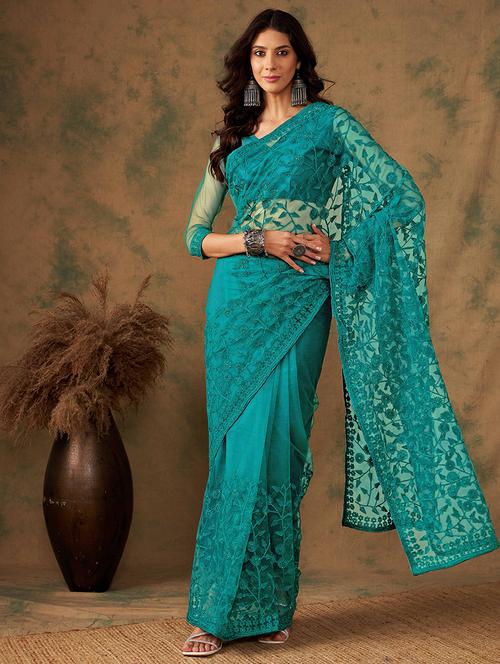 women solid with work embroidered saree with blouse - 21665839 - Very Small Image - 1