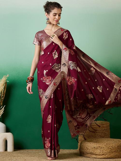women self design banarasi saree with blouse - 21665895 - Very Small Image - 1