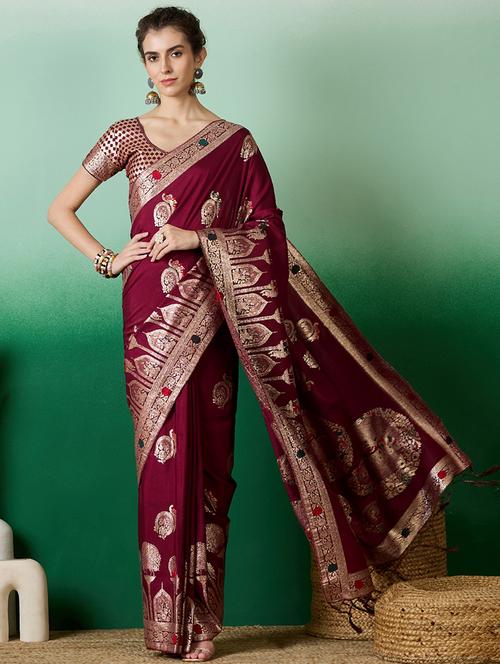 women self design banarasi saree with blouse - 21665913 - Very Small Image - 1