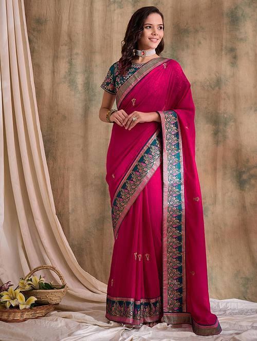 women pink embroidered bordered saree - 21666078 - Very Small Image - 1