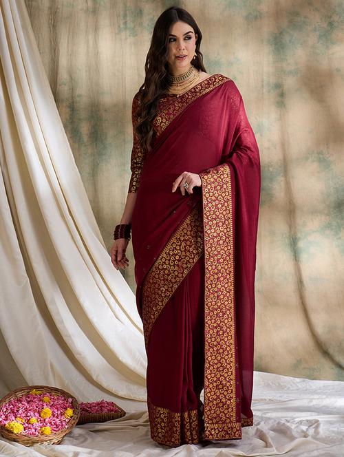 women solid with bordered saree  - 21666082 - Very Small Image - 1