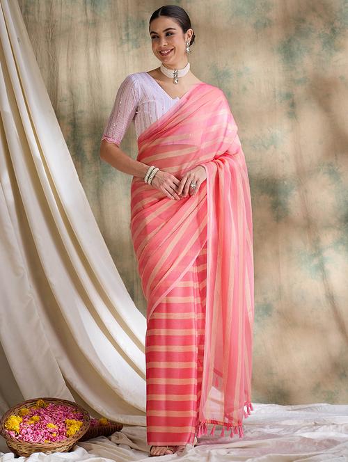 women peach stripes printed saree with blouse - 21666136 - Very Small Image - 1