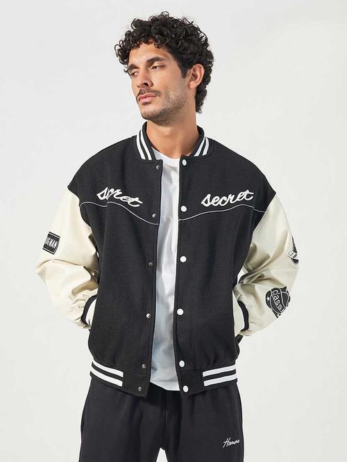 men black color block varsity jacket - 21666279 - Very Small Image - 1