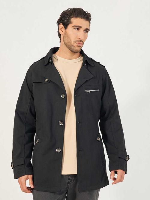 men black solid long sleeve regular jacket - 21666289 - Very Small Image - 1