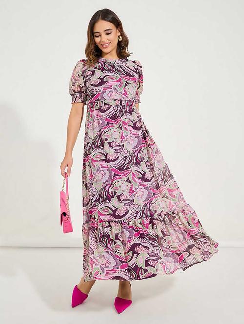 women printed puff sleeves tiered dress - 21666367 - Very Small Image - 1