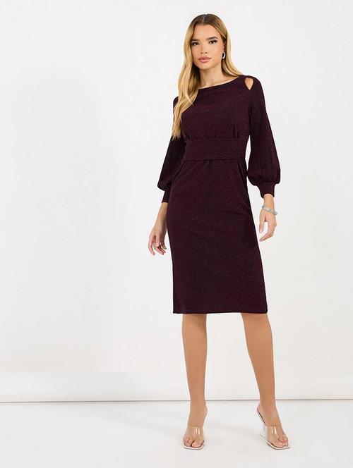 women self designed puff sleeves bodycon dress - 21666372 - Very Small Image - 1