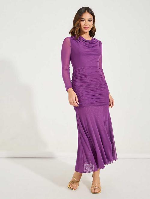 women solid ruched maxi dress - 21666375 - Very Small Image - 1