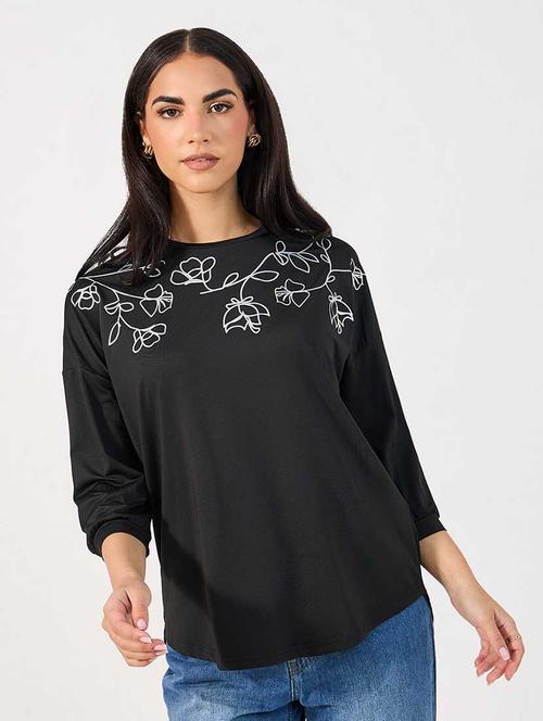 women printed round neck a-line top - 21666386 - Very Small Image - 1