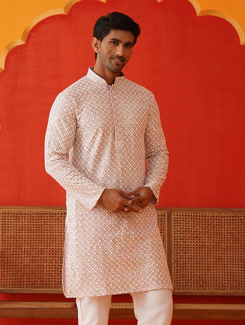 men mandarin neck embroidered long kurta - 21667095 - Very Small Image - 1