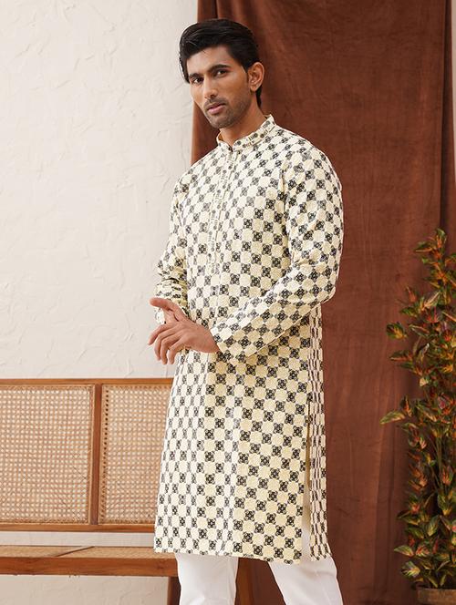 men mandarin neck printed long kurta - 21667099 - Very Small Image - 1