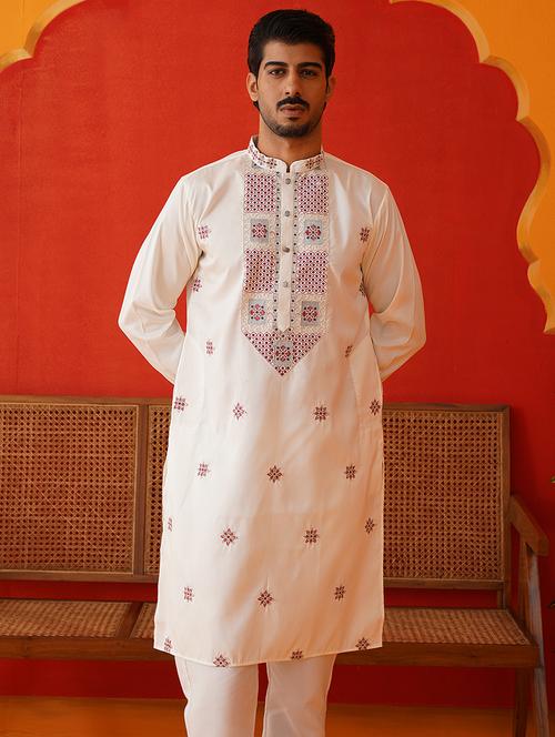 men mandarin neck embroidered long kurta - 21667110 - Very Small Image - 1