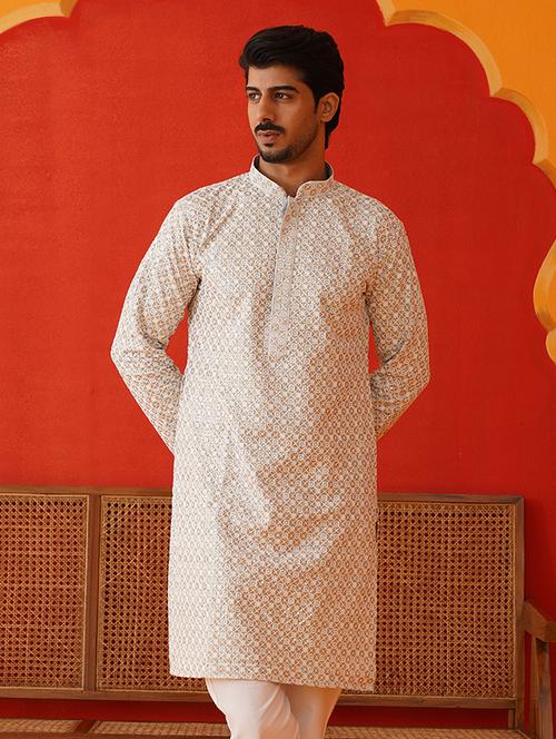 men mandarin neck embroidered long kurta - 21667122 - Very Small Image - 1