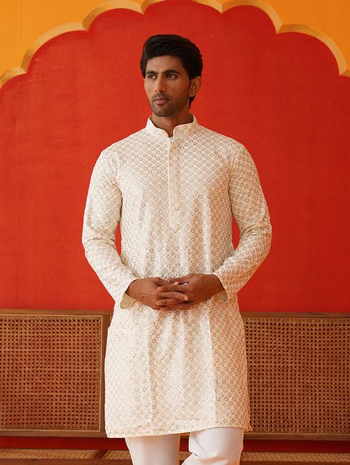 men mandarin neck embroidered long kurta - 21667123 - Very Small Image - 1