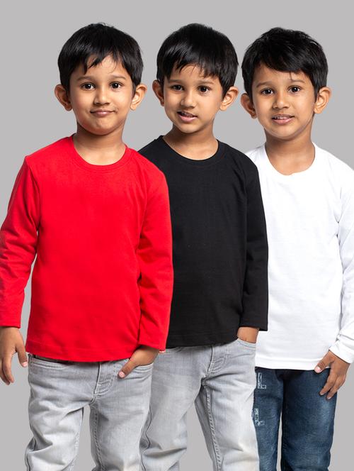boys pack of 3 solid long sleeve regular fit t-shirt - 21667185 - Very Small Image - 1