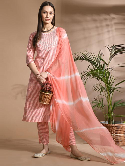 women leheriya print kurta pant set with duaptta - 21667476 - Very Small Image - 1