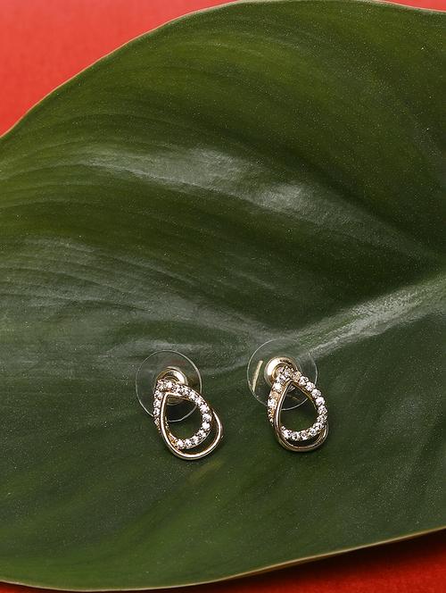 women white stone gold plated stud earrings - 21667904 - Very Small Image - 1