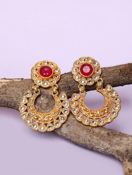 studded gold plated oxidized chandbali earrings - 21667935 - Very Small Image - 1