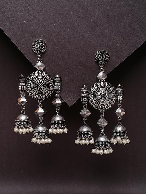 women silver plated oxidized chandelier earrings - 21667936 - Very Small Image - 1
