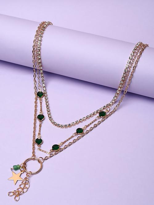 gold-plated stone-studded multi-layered necklace - 21667951 - Very Small Image - 1