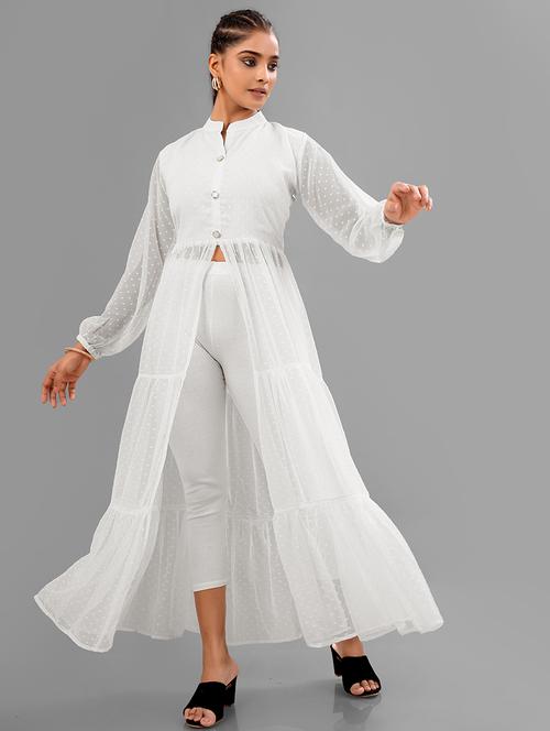 women white self design mandarin neck front slit kurta - 21668005 - Very Small Image - 1