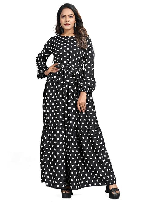 women black polka dots round neck tiered dress - 21668007 - Very Small Image - 1