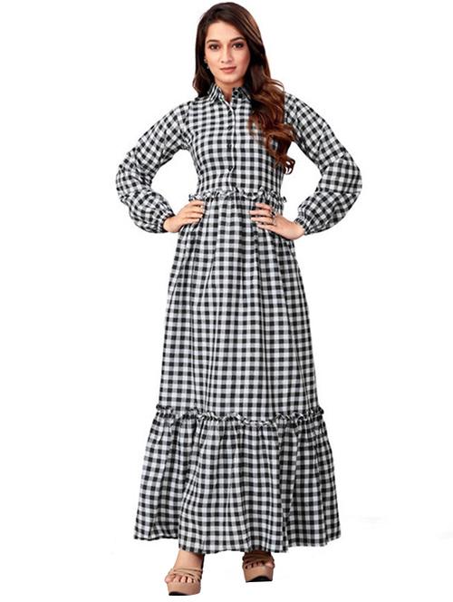 women black checks shirt collar neck tiered dress - 21668009 - Very Small Image - 1