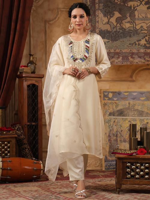 women zari work kurta pant set with dupatta - 21668131 - Very Small Image - 1