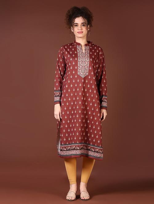women printed long sleeve straight kurta - 21668389 - Very Small Image - 1