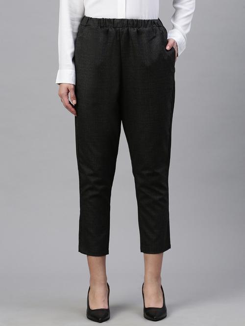 women black checkered mid rise cigarette panr - 21668990 - Very Small Image - 1