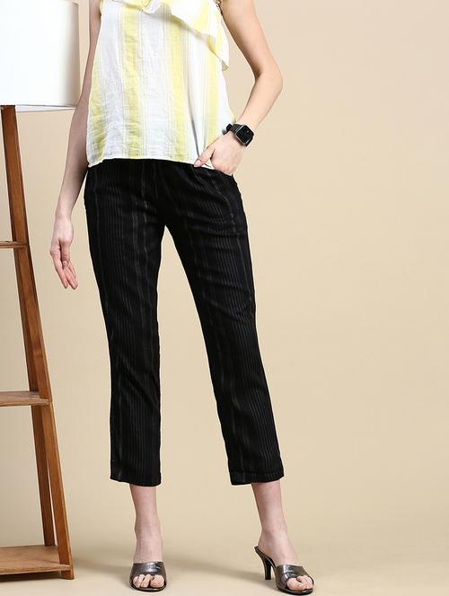 women black striped mid rise straight trouser - 21669009 - Very Small Image - 1