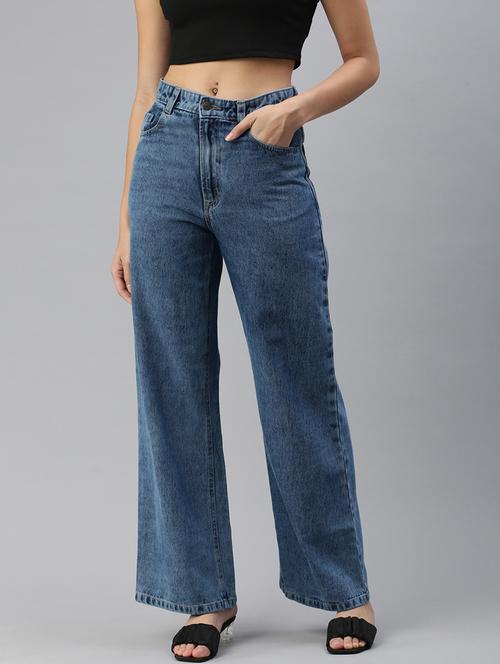 women solid high rise wide leg jean - 21669347 - Very Small Image - 1