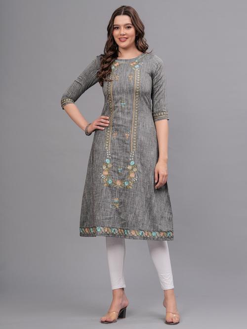 women embroidered round neck a-line kurta - 21669374 - Very Small Image - 1