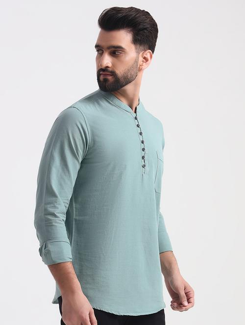 men mandarin neck solid short kurta - 21669389 - Very Small Image - 1