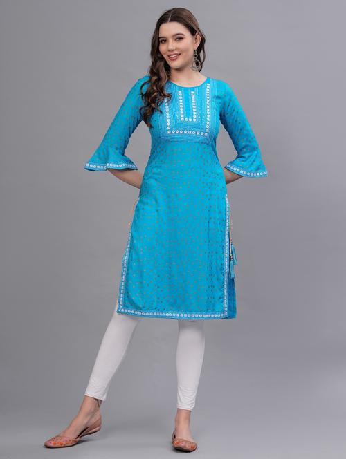 women printed round neck straight kurta - 21669404 - Very Small Image - 1